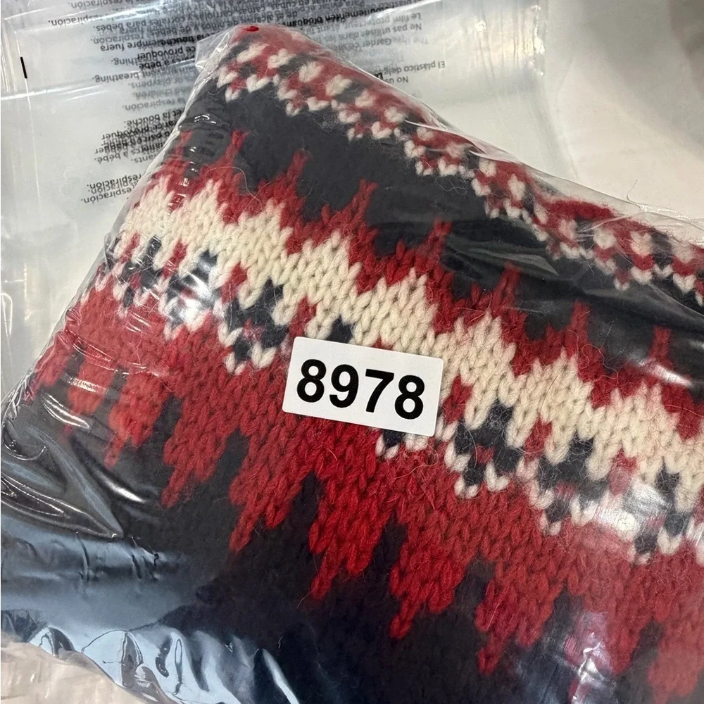 J. Crew Size Small Navy and Red Crewneck Wool Blend Fair Isle Sweater